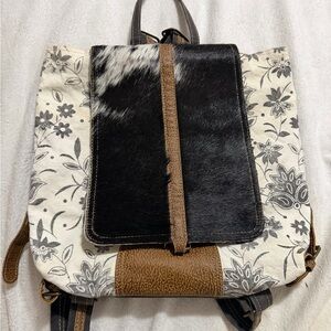 Myra Bag Black and Brown Floral Backpack